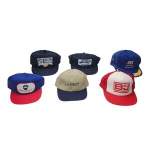 LOT OF 6  Vintage Advertising Snapback Hats, Trucker Caps, Adjustable